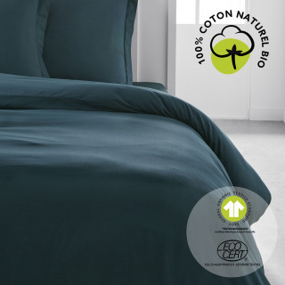 Housse de couette 2 places - 100% coton BIO - 220 x 240 cm - Bleu paon