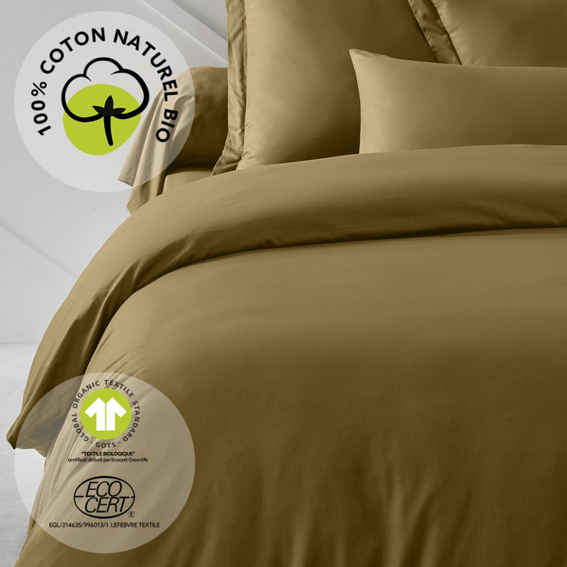 Housse de couette 2 places - 100% coton BIO - 240 x 260 cm - Marron bronze
