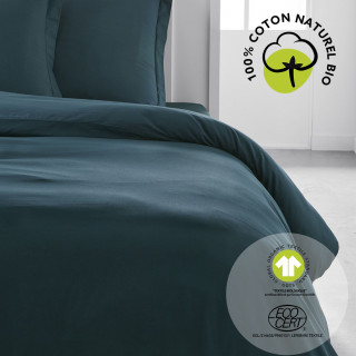 Housse de couette 2 places - 100% coton BIO - 240 x 260 cm - Bleu paon