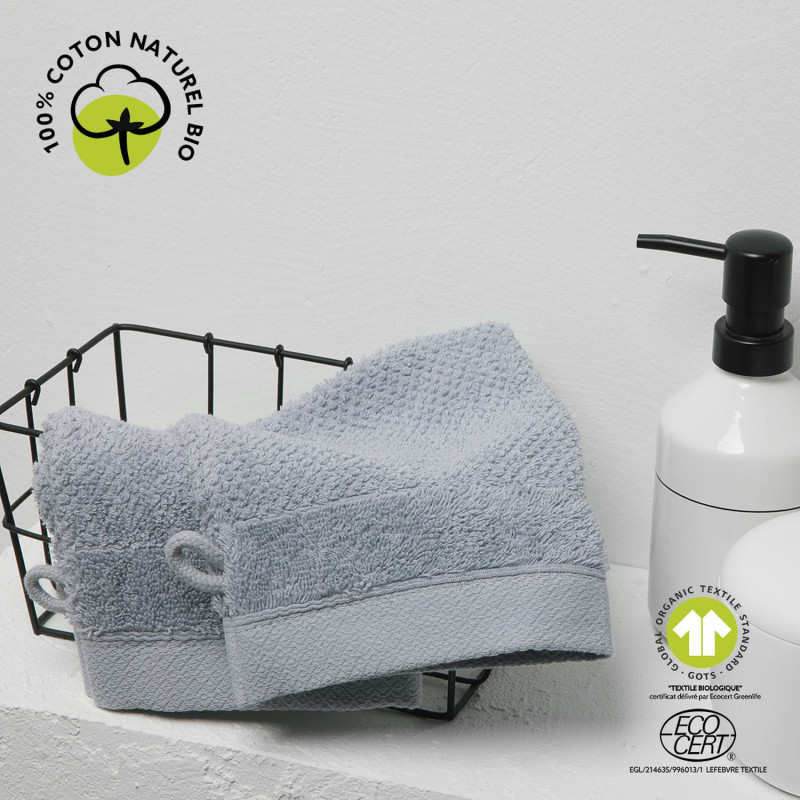 Lot de 2 gants de toilette - 100% coton BIO - Gris acier