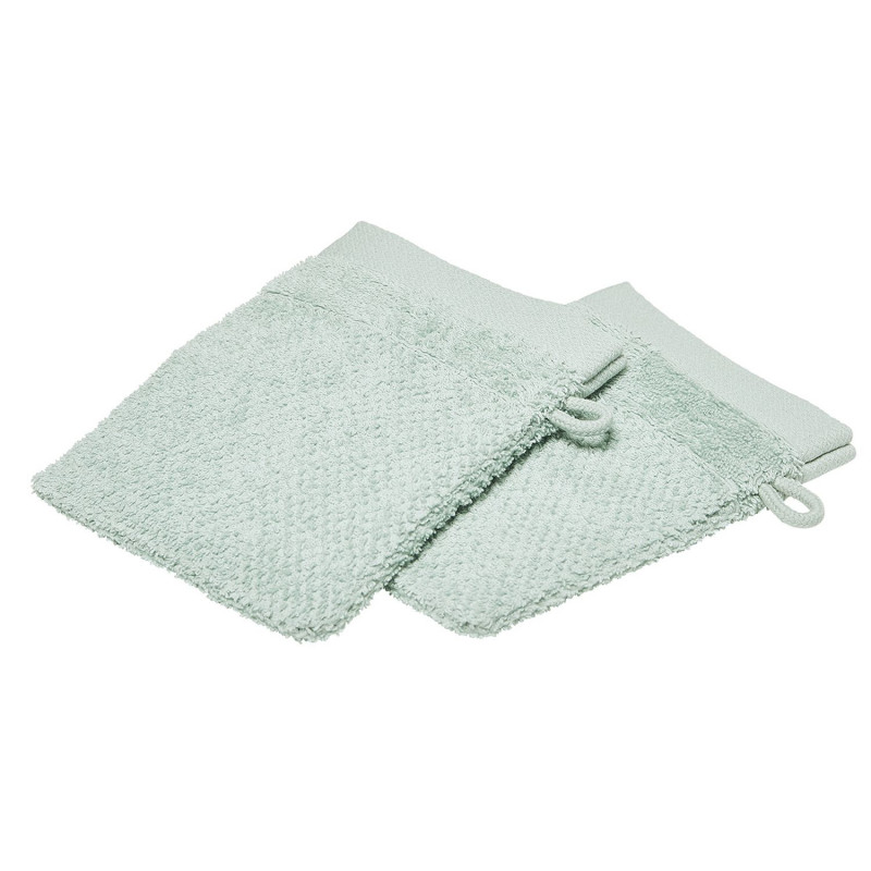 Lot de 2 gants de toilette - 100% coton BIO - Vert céladon