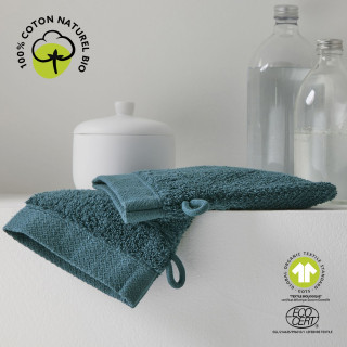 Lot de 2 gants de toilette - 100% coton BIO - Bleu paon