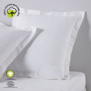 Taie d'oreiller carrée à volant plat - 100% coton BIO - 63 x 63 cm - Blanc craie
