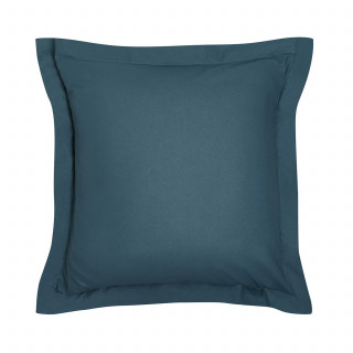 Taie d'oreiller carrée à volant plat - 100% coton BIO - 63 x 63 cm - Bleu paon
