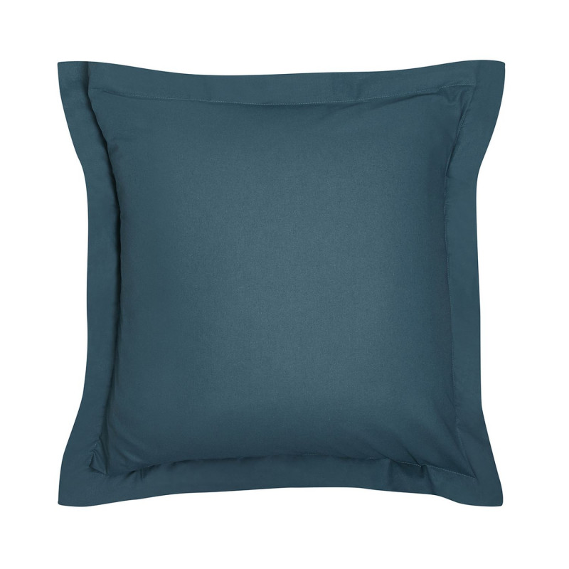 Taie d'oreiller carrée à volant plat - 100% coton BIO - 63 x 63 cm - Bleu paon