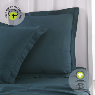 Taie d'oreiller carrée à volant plat - 100% coton BIO - 63 x 63 cm - Bleu paon