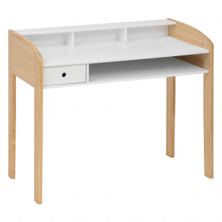 Bureau enfant primaire 1 tiroir en bois TOD - Blanc et beige