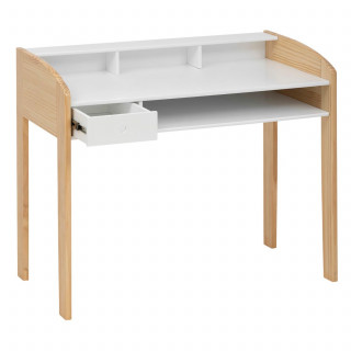 Bureau enfant primaire 1 tiroir en bois TOD - Blanc et beige