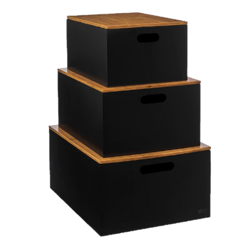 Ensemble de 3 boîtes avec couvercle en bambou BAVA - Noir