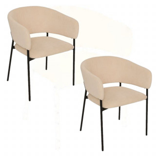 Lot de 2 fauteuils à diner en velours SOLEA - Beige