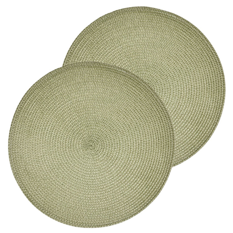 Lot de 2 sets de table tressés AFHIR - Diam. 38 cm - Vert Olive