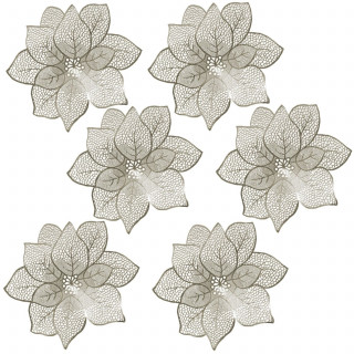 Lot de 6 sets de table motif fleur - Diam. 44 cm - Doré