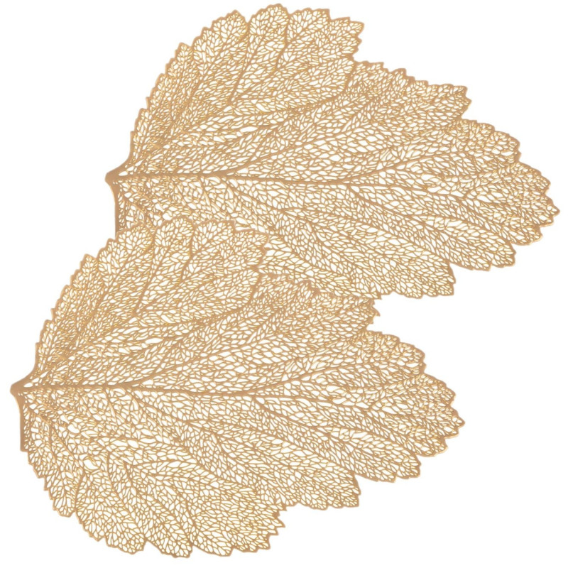 Lot de 2 sets de table motif feuille - 47 x 36 cm - Doré