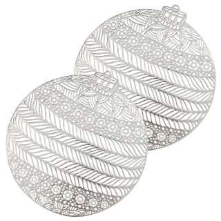 Lot de 2 sets de table boule de Noël - Diam 38 cm - Argent