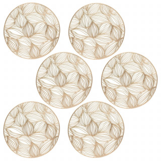Lot de 6 sets de table motif feuillage ATOMNE - Diam 38 cm - Doré