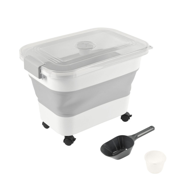 Boite conteneur à croquettes pliable avec roues - Blanc Boite conteneur à croquettes pliable avec roues - Blanc