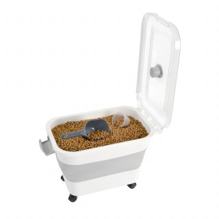 Boite conteneur à croquettes pliable avec roues - Blanc