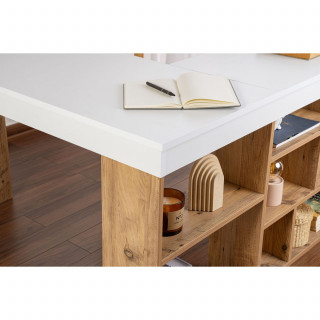 Bureau d'angle avec étagères en bois VESPER - Blanc et marron