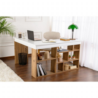 Bureau d'angle avec étagères en bois VESPER - Blanc et marron