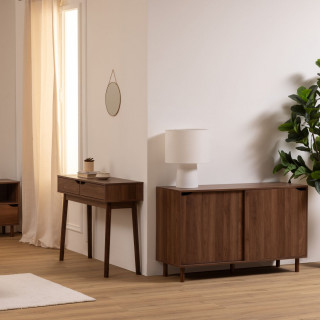Buffet 2 portes coulissantes effet noyer SLIDY - Marron