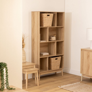 Bibliothèque 8 niches effet bois naturel ABANA - Beige