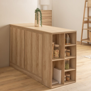Ilot central 2 portes et 6 niches effet bois naturel ABANA - Beige
