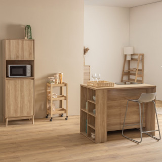Ilot central 2 portes et 6 niches effet bois naturel ABANA - Beige