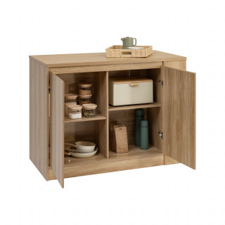 Ilot central 2 portes et 6 niches effet bois naturel ABANA - Beige