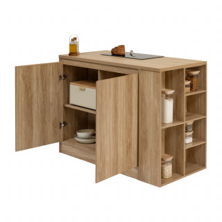Ilot central 2 portes et 6 niches effet bois naturel ABANA - Beige