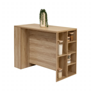 Ilot central 2 portes et 6 niches effet bois naturel ABANA - Beige