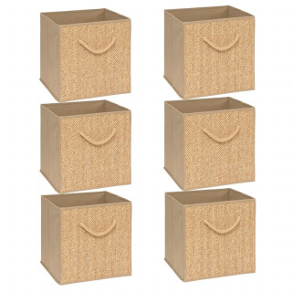 Lot de 6 boîtes de rangement effet rotin STEMY - L. 31 x l. 31 x H. 31 cm - Beige