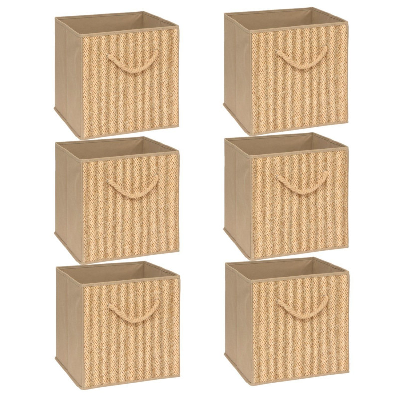 Lot de 6 boîtes de rangement effet rotin STEMY - L. 31 x l. 31 x H. 31 cm - Beige