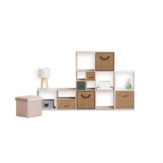 Lot de 6 boîtes de rangement effet rotin STEMY - L. 31 x l. 31 x H. 31 cm - Beige