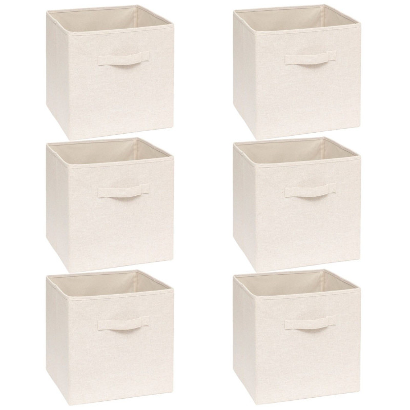Lot 6 boîtes de rangement TIDY BOX - L. 31 x l. 31 x H. 31 cm - Beige