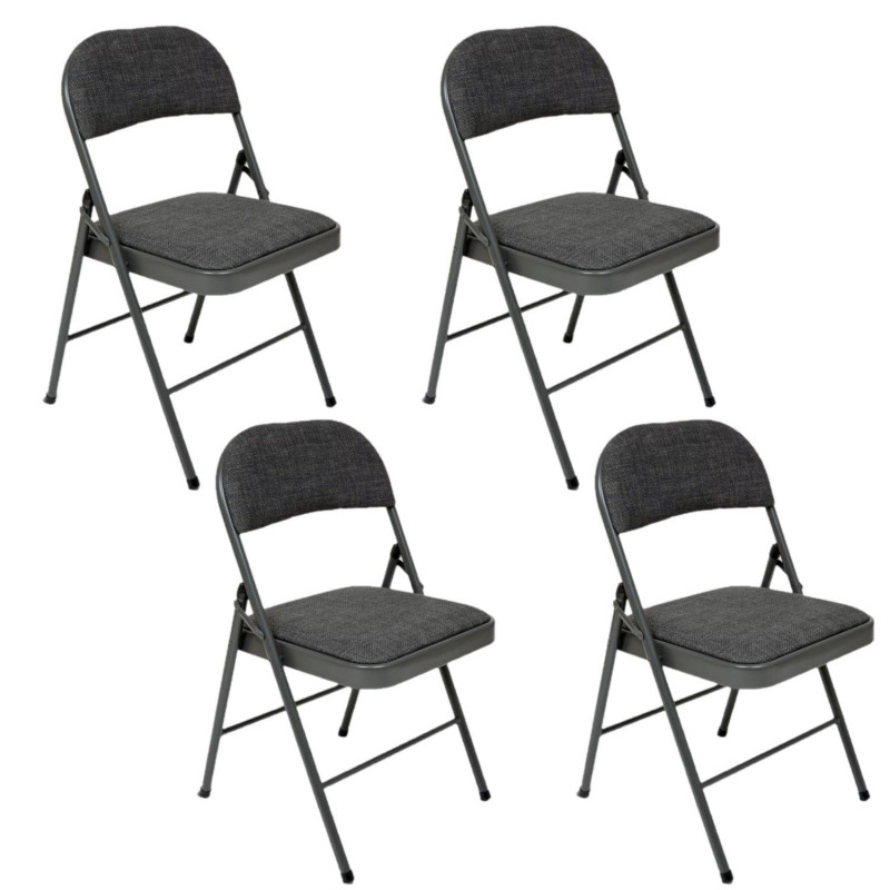 Lot de 4 chaises pliantes en tissu chiné FLEXY - Gris foncé