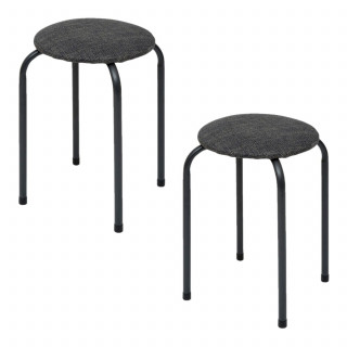 Lot de 2 tabourets d'appoint en métal et tissu chiné FLEXY - Gris foncé
