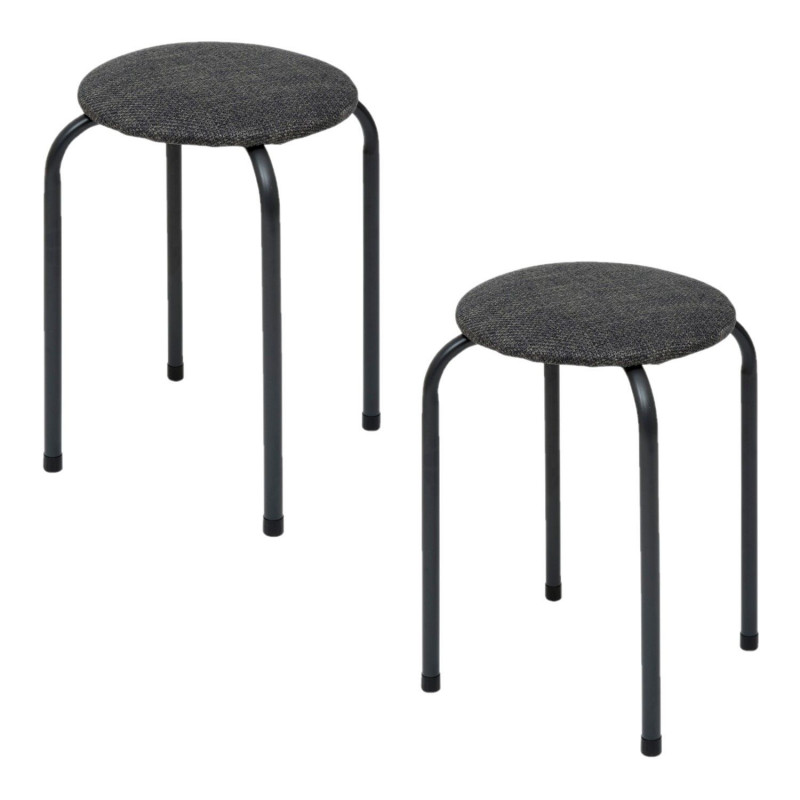 Lot de 2 tabourets d'appoint en métal et tissu chiné FLEXY - Gris foncé