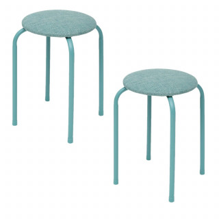 Lot de 2 tabourets d'appoint en métal et tissu chiné FLEXY - Vert Céladon