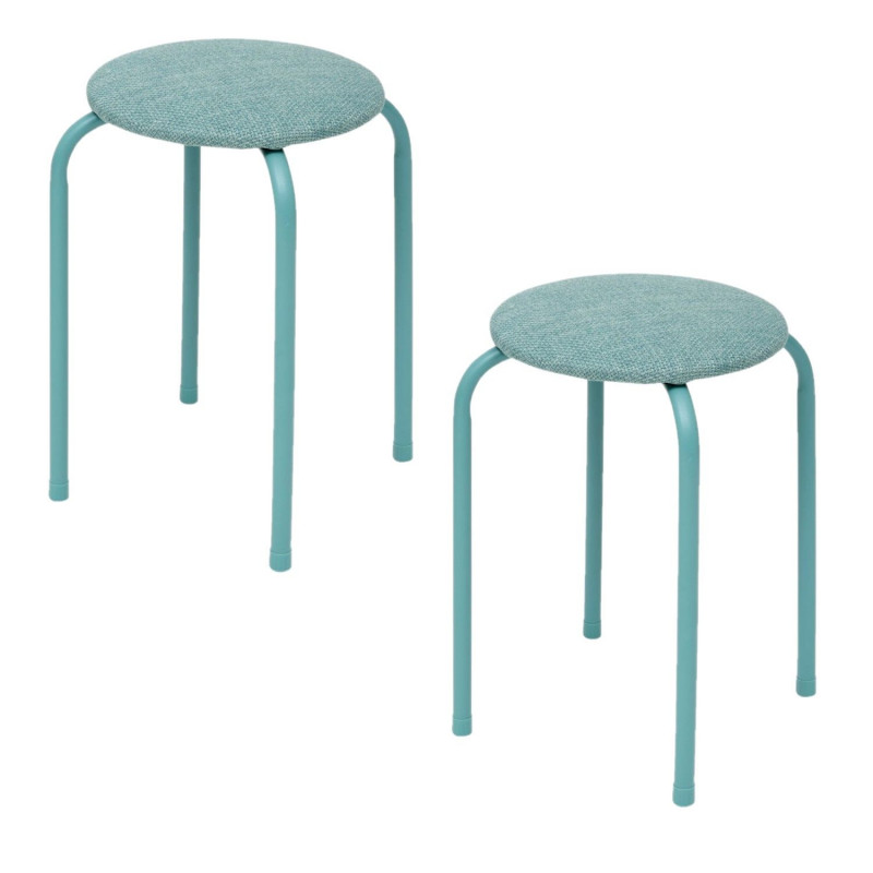 Lot de 2 tabourets d'appoint en métal et tissu chiné FLEXY - Vert Céladon