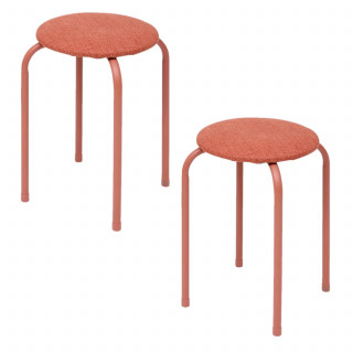 Lot de 2 tabourets d'appoint en métal et tissu chiné FLEXY - Sienne