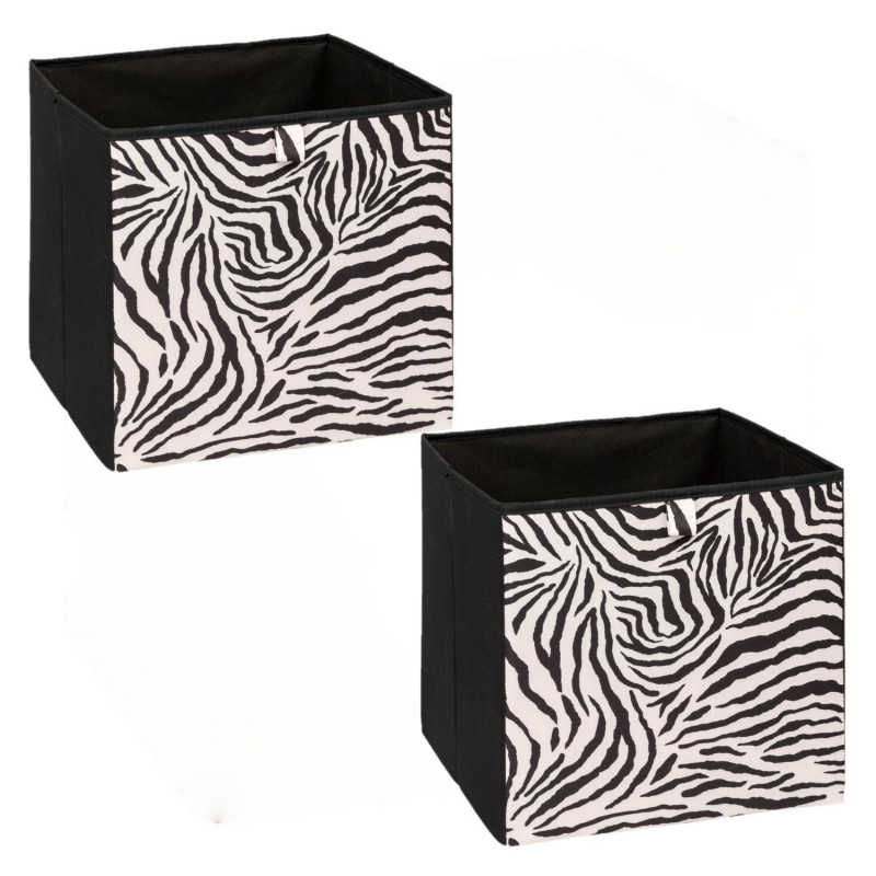 Lot de 2 boîtes de rangement ZEBRA - L. 31 x l. 31 x H. 31 cm - Noir
