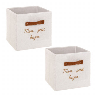 Lot de 2 boîtes de rangement en bouclette MON PETIT BAZAR - L. 29 x l. 29 x H. 29 cm - Blanc