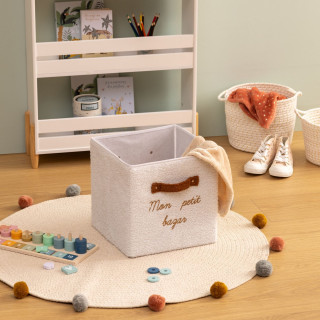Lot de 2 boîtes de rangement en bouclette MON PETIT BAZAR - L. 29 x l. 29 x H. 29 cm - Blanc