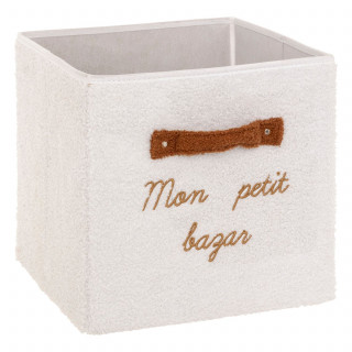 Lot de 2 boîtes de rangement en bouclette MON PETIT BAZAR - L. 29 x l. 29 x H. 29 cm - Blanc