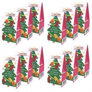 Lot 12x Pâtes de fruits Les Décors de Noël - Poire, griotte, orange sanguine - Boîte 180g