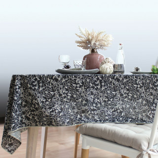 Nappe noire avec lignes écrues LINETTE - 140 x 240 cm