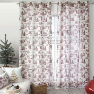Rideau imprimé sapins EBENE - 140 x 240 cm - Ecru et rouge