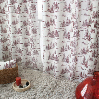 Rideau imprimé sapins EBENE - 140 x 240 cm - Ecru et rouge
