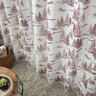 Rideau imprimé sapins EBENE - 140 x 240 cm - Ecru et rouge
