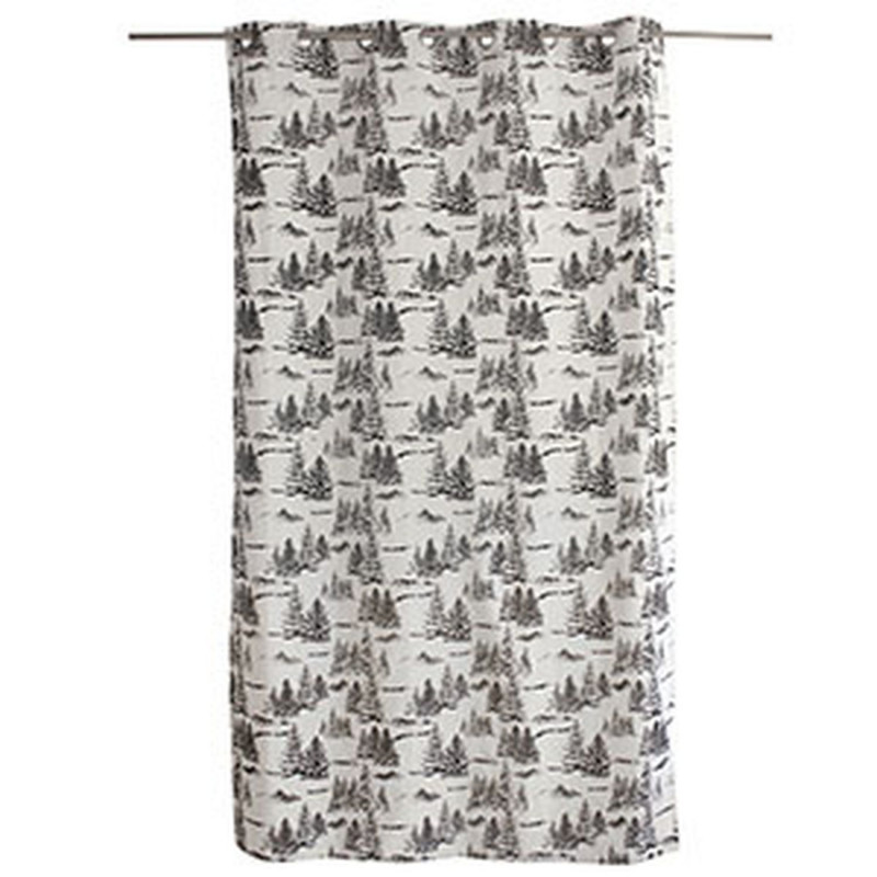 Rideau imprimé sapins EBENE - 140 x 240 cm - Ecru et anthracite